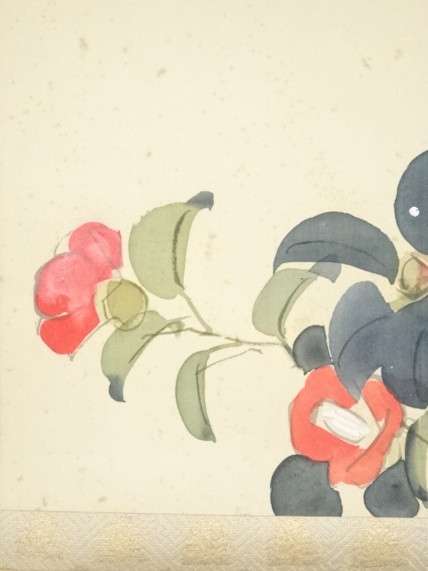 道具 ] - 道具 西村五雲筆 椿小禽図 肉筆絹本掛軸（西村卓三箱書・二